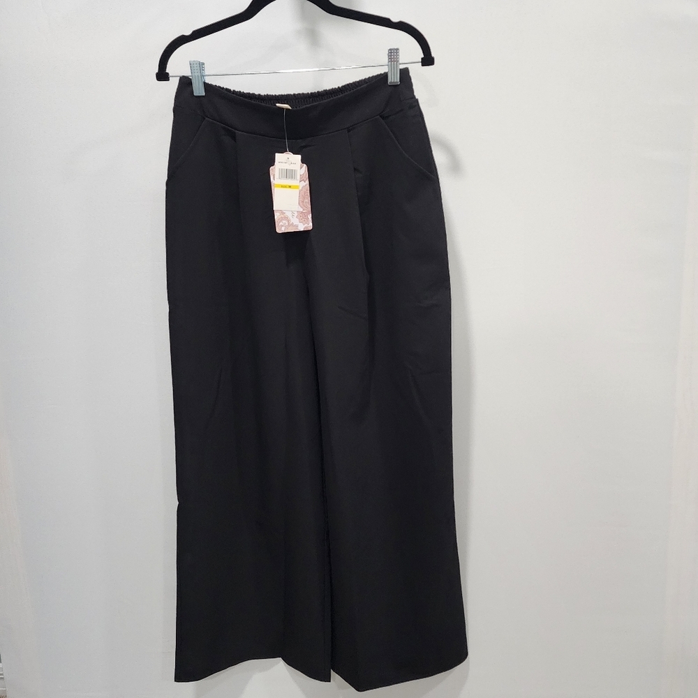 Free People Band of the free Black Wide Leg Pants trouser elastic sz Medium NWT
